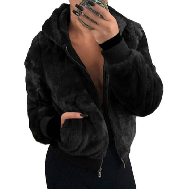 Women Long Sleeve Printed Hooded Jacket S.Charma Fluffy Fuzzy Fleece Thick Coat Outwear with Pocket Women Long Sleeve Printed Hooded Jacket S.Charma Fluffy Fuzzy Fleece Thick Coat Outwear with Pocket